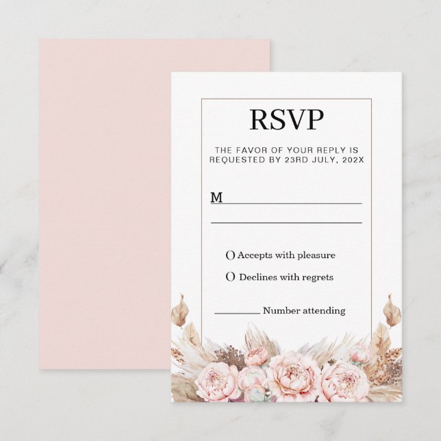 Carte de réponse RSVP aux pivoines fardées d'herbe (Devant / Derrière)