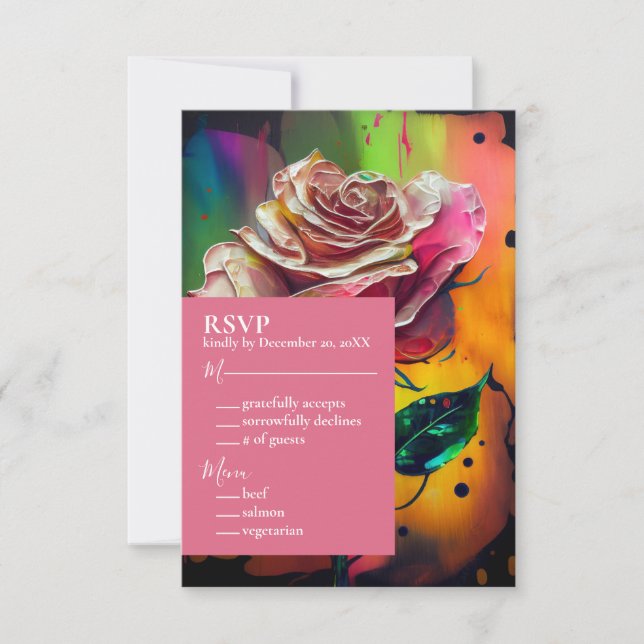 Carte de réponse RSVP aux roses roses abstraites (Devant)