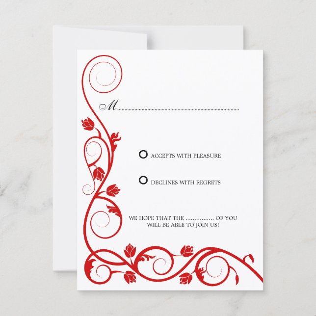Carte de réponse RSVP aux tourbillons rouges et bl (Dos)