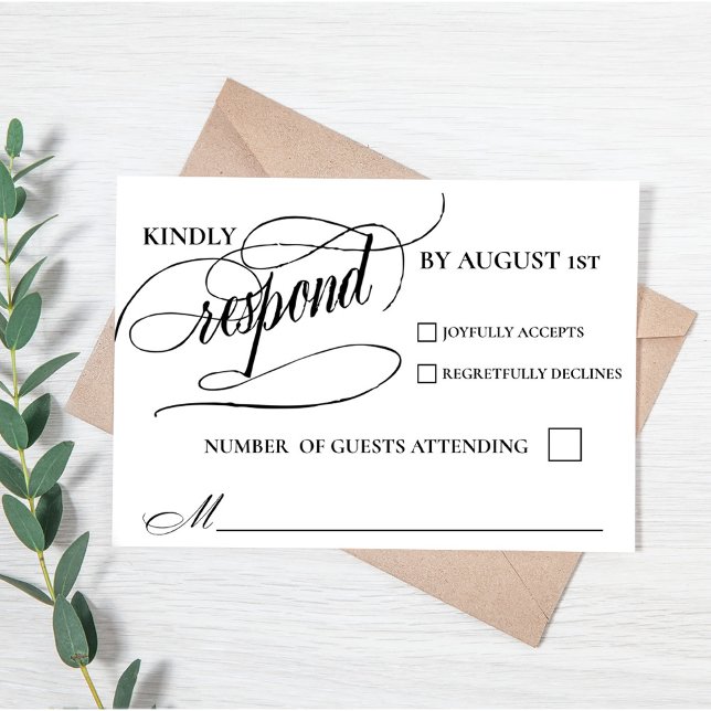 Carte de réponse RSVP avec calligraphie élégante e (Calligraphy Script Elegant Simple Modern Wedding Response Card )