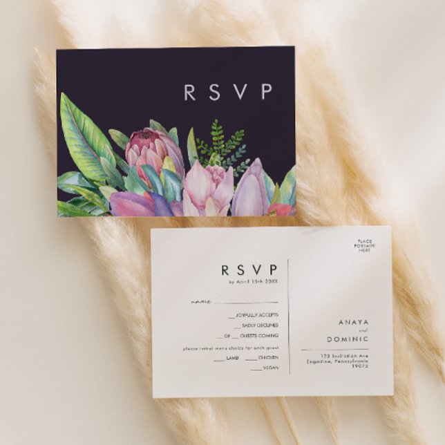Carte de réponse RSVP avec choix de menu violet Co (Créateur téléchargé)