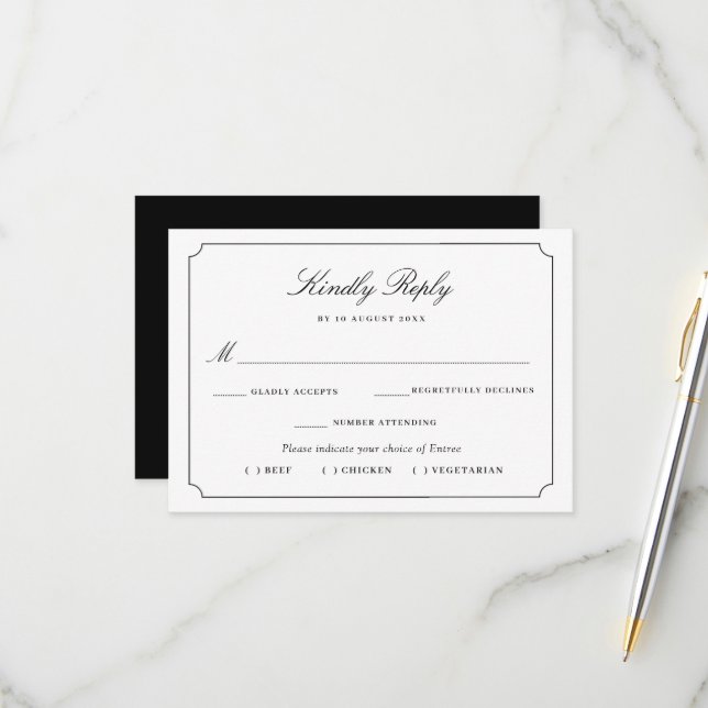 carte de réponse RSVP avec choix de repas à cadre  (Devant/Arrière en situation)