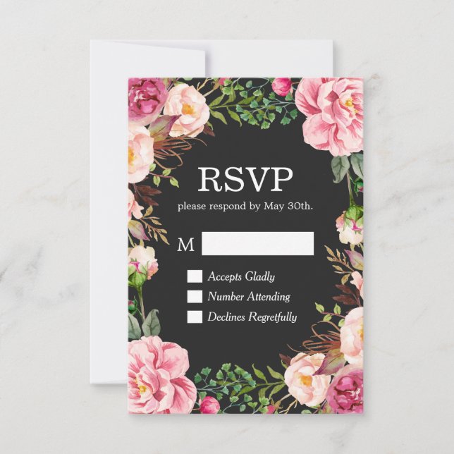 Carte de réponse RSVP avec décoration florale magn (Devant)