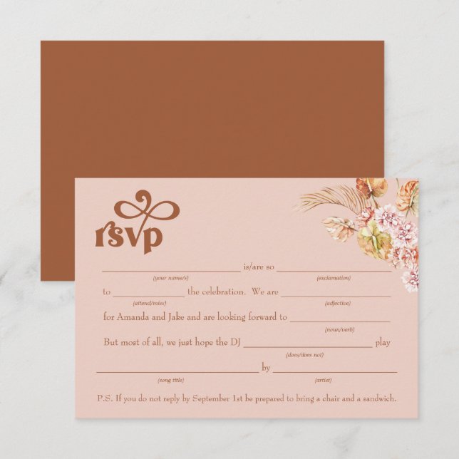 Carte de réponse RSVP avec demande de chanson à re (Devant / Derrière)