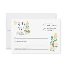 Carte de réponse RSVP avec fleurs sauvages dessiné