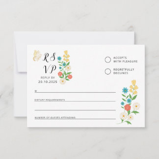 Carte de réponse RSVP avec fleurs sauvages dessiné