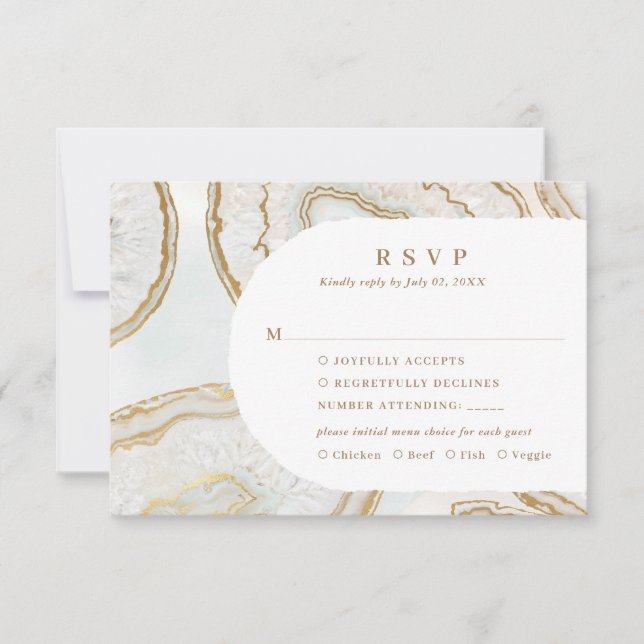 Carte de réponse RSVP avec fond de quartz agate (Devant)