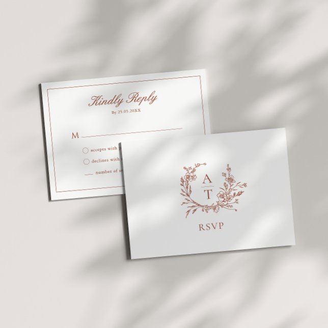 Carte de réponse RSVP avec monogramme de crête en  (Créateur téléchargé)