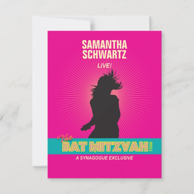 Carte de réponse RSVP Bat mitzvah Rock Star en ros (Devant)