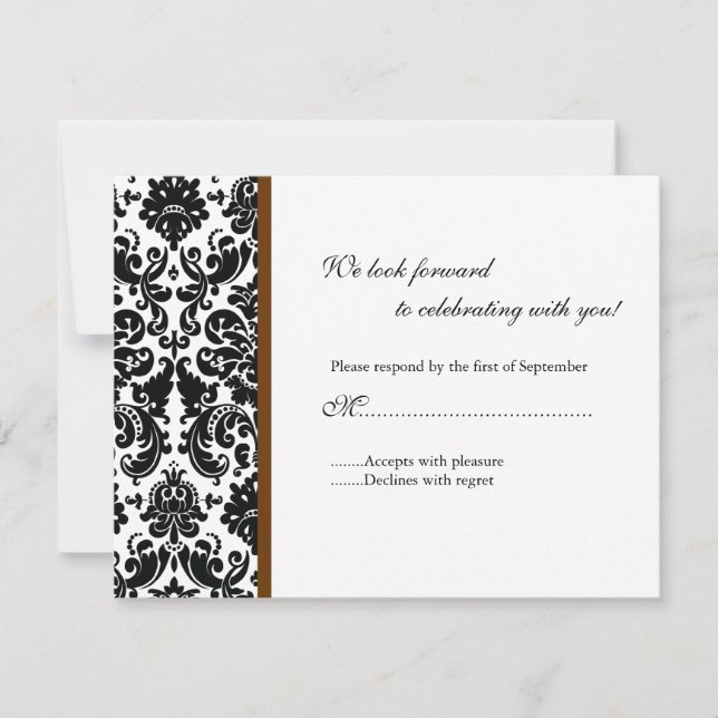 Carte de réponse RSVP Black Damask (Devant)