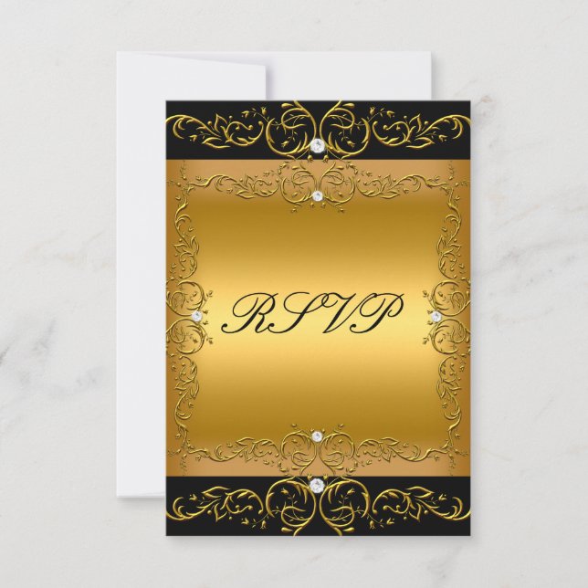 Carte de réponse RSVP Black Gold All Events floral (Devant)