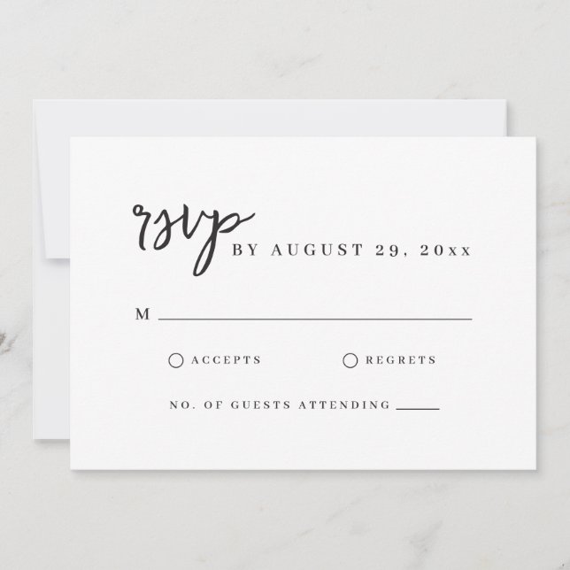 Carte de réponse RSVP blanche simple avec écriture (Devant)