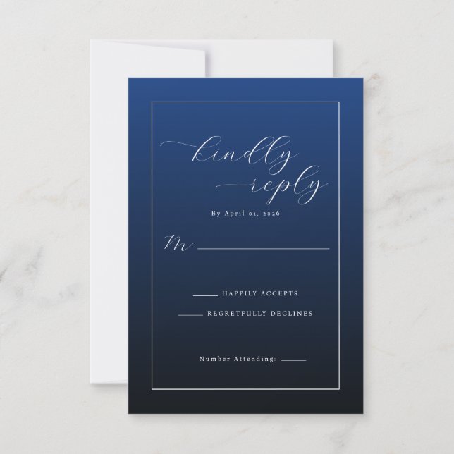 Carte de réponse RSVP bleu marine formelle (Devant)
