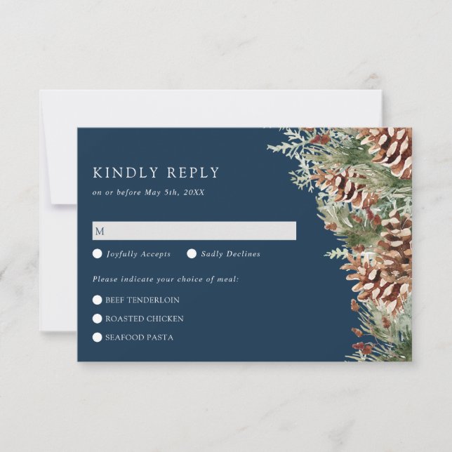 Carte de réponse RSVP bleu marine pour l'hiver (Devant)