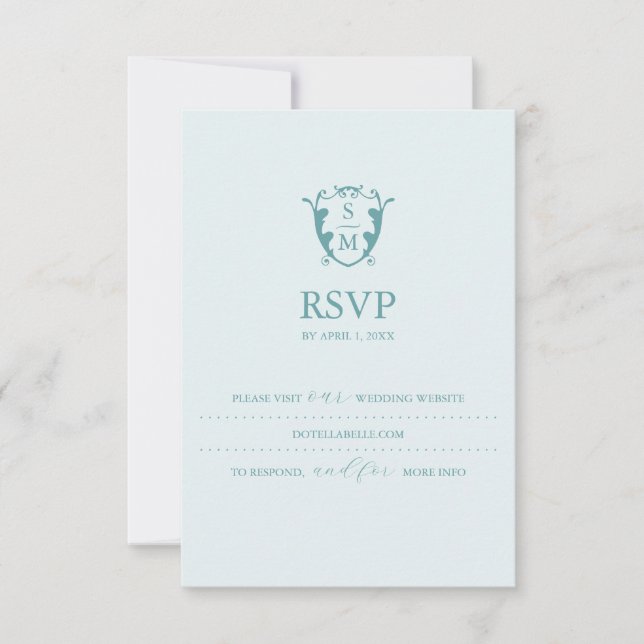 Carte de réponse RSVP bleu pâle avec monogramme po (Devant)