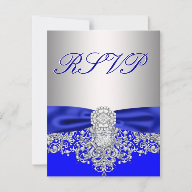 Carte de réponse RSVP bleu royal et argent (Devant)