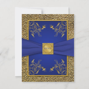 Carte de réponse RSVP bleu royal et or