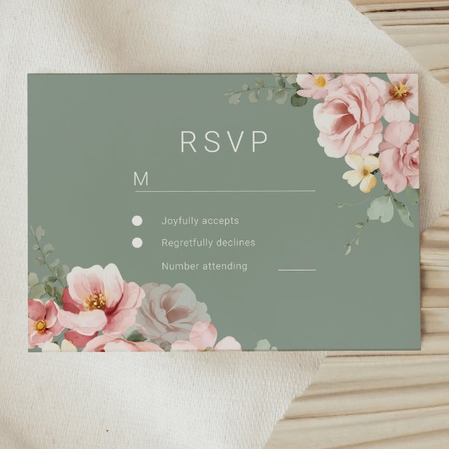 Carte de réponse RSVP Blush & Sage Green Wedding (Créateur téléchargé)