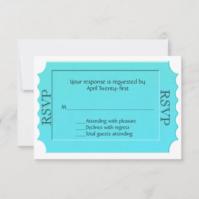 Carte de réponse RSVP Bright Turquoise Ticket (Devant)
