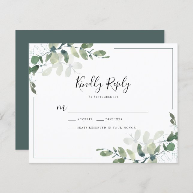 Carte de réponse RSVP Budget Eucalyptus Wedding Bu (Devant / Derrière)
