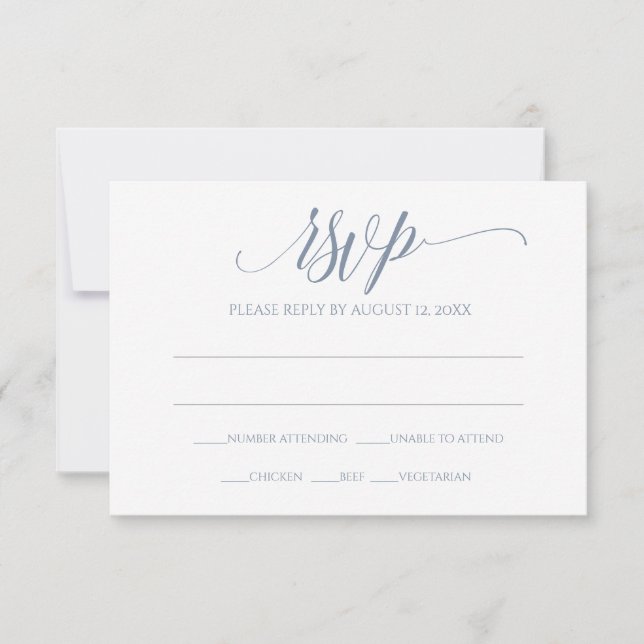 Carte de réponse RSVP | Calligraphie Luxe (Bleu Po (Devant)