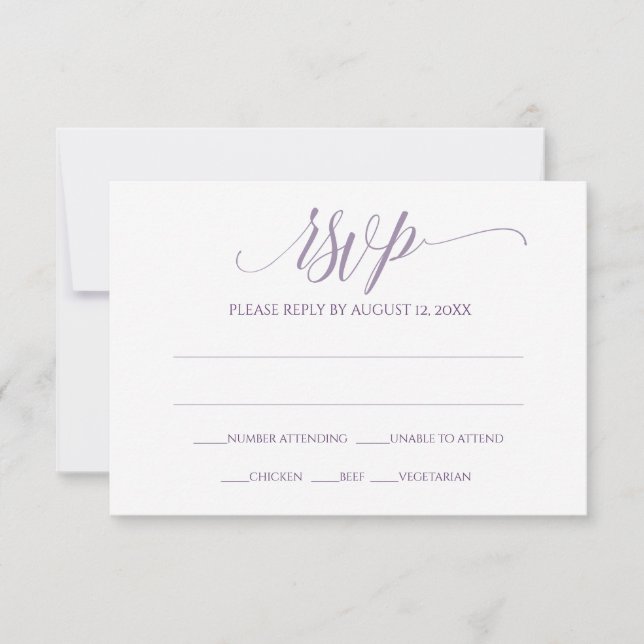 Carte de réponse RSVP | Calligraphie Luxe (Lavande (Devant)