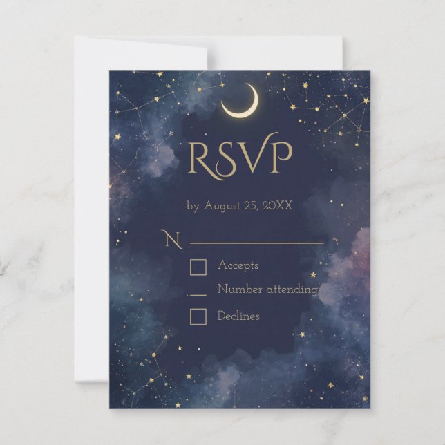 Carte de réponse RSVP céleste sombre | Croissant d (Devant)