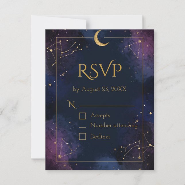 Carte de réponse RSVP Céleste Sombre | Nuages viol (Devant)