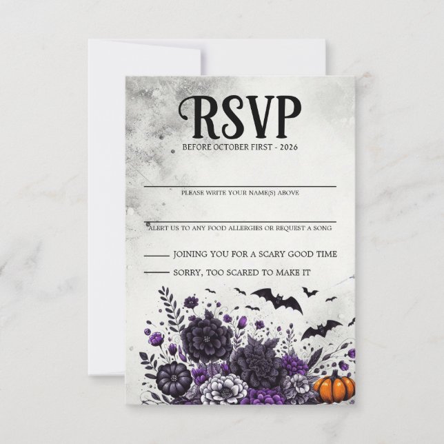 Carte de réponse RSVP Chauves-souris et fleurs (Devant)