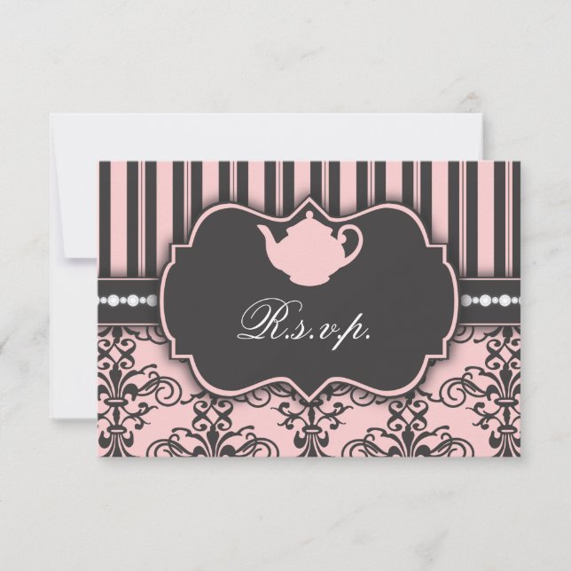 Carte de réponse RSVP Chic Damask & Stripe Tea Par (Devant)