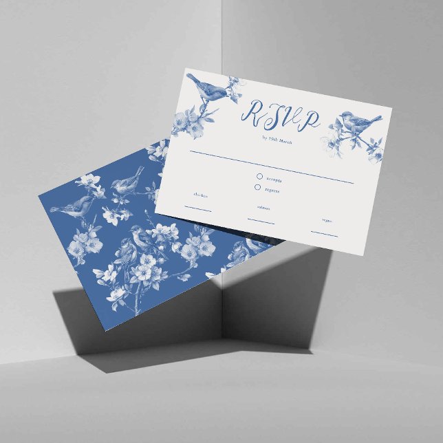 carte de réponse RSVP Chinoiserie Delft Blue Birds (Créateur téléchargé)