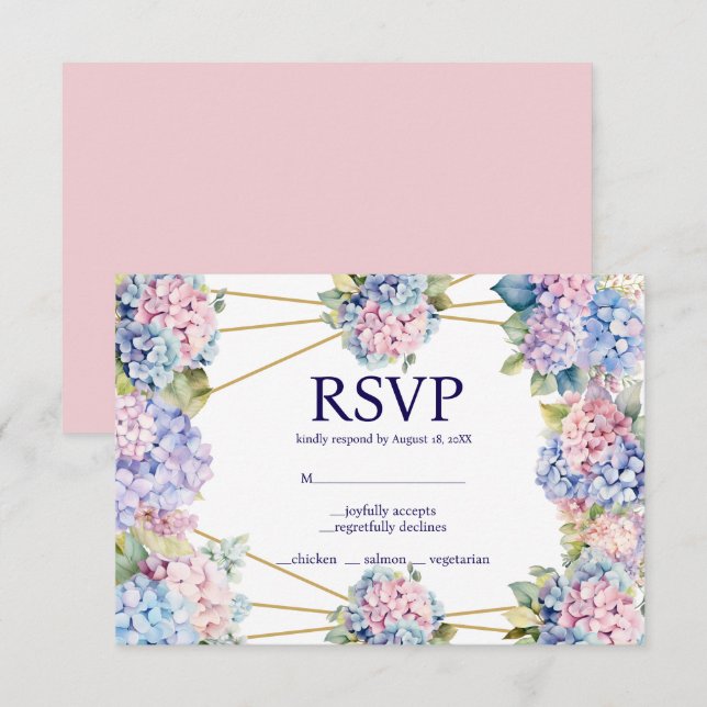 Carte de réponse RSVP Choix de menu Hydrangea (Devant / Derrière)