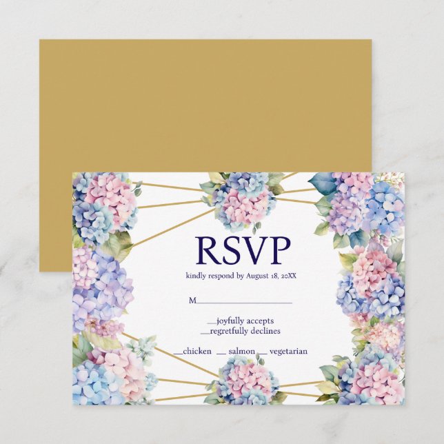 Carte de réponse RSVP Choix du menu Hydrangea (Devant / Derrière)