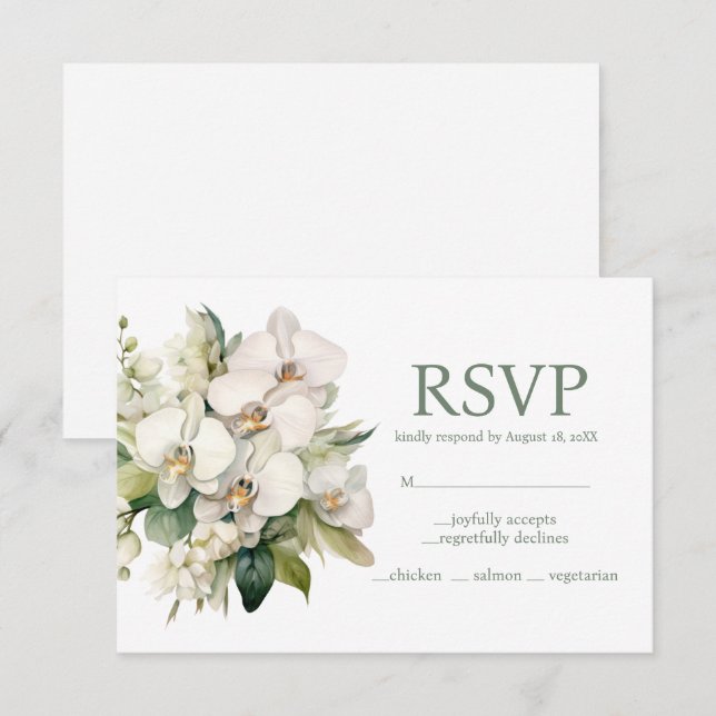 Carte de réponse RSVP Choix du menu Orchidées blan (Devant / Derrière)