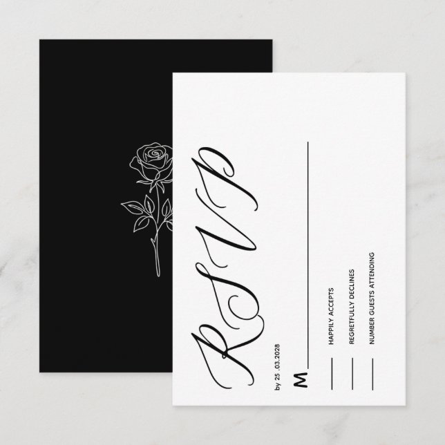 carte de réponse RSVP classique élégante noire et  (Devant / Derrière)