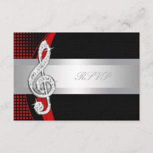 Carte de réponse RSVP clé de sol musique rouge noi