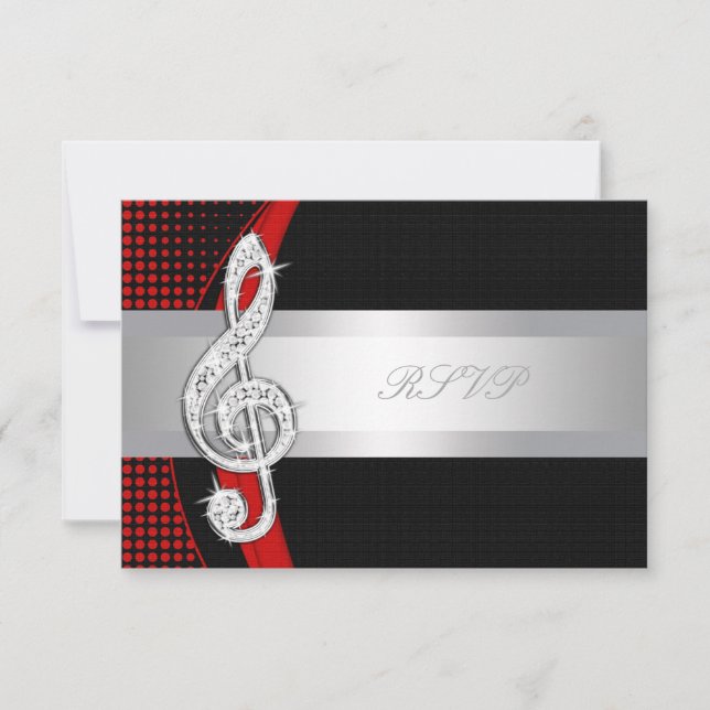 Carte de réponse RSVP clé de sol musique rouge noi (Devant)