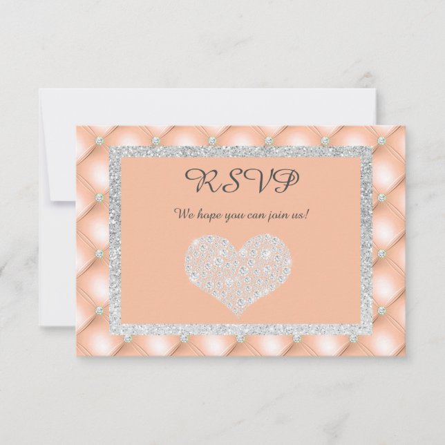 CARTE DE RÉPONSE RSVP CŒUR DIAMANT ABRICOT PÊCHE (Devant)