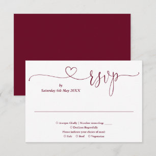 Carte de réponse RSVP Cœur en écriture Bourgogne e
