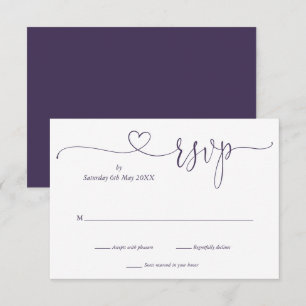 Carte de réponse RSVP Cœur en écriture violet et b