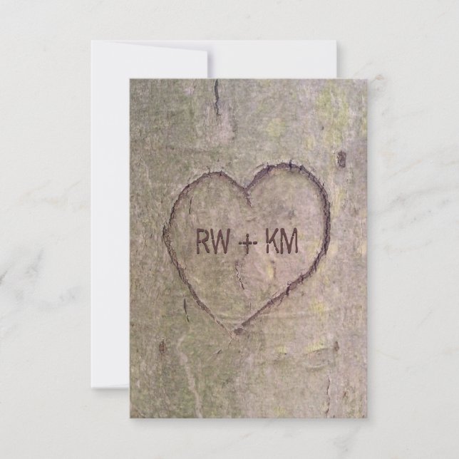 Carte de réponse RSVP "Cœur gravé dans l'arbre" (Devant)