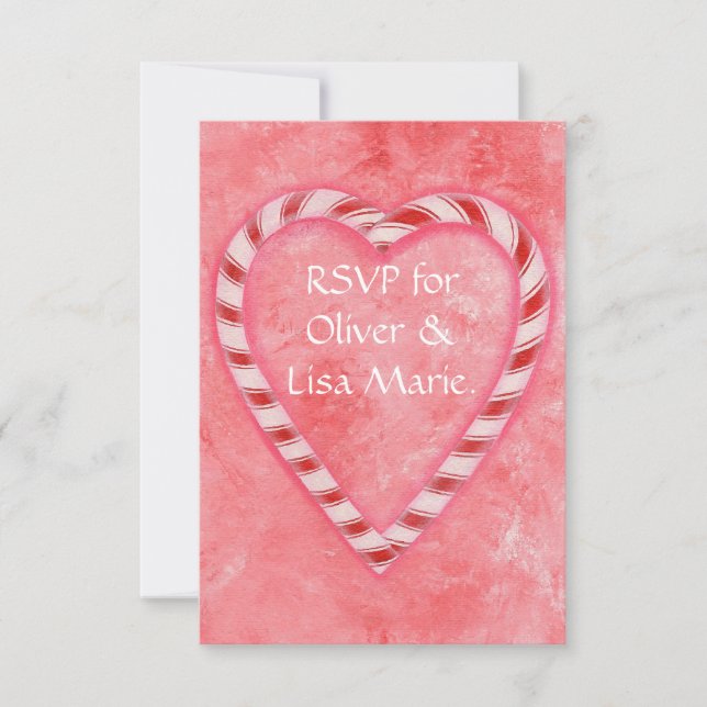 Carte de réponse RSVP Coeur sucre de canne Mariage (Devant)
