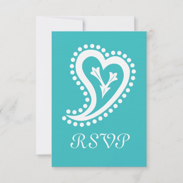 Carte de réponse RSVP Cœurs Paisley Turquoise Douc (Devant)