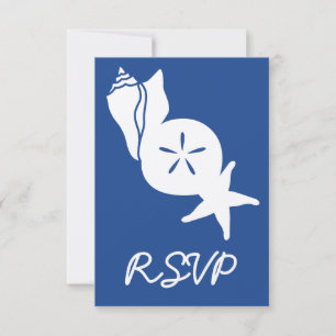 Carte de réponse RSVP Coquillages d'été en bleu