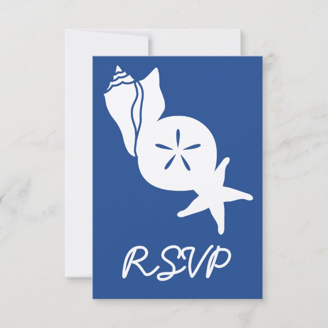 Carte de réponse RSVP Coquillages d'été en bleu (Devant)