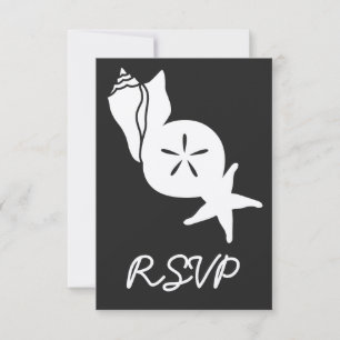 Carte de réponse RSVP Coquillages d'été en noir