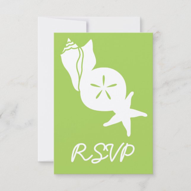 Carte de réponse RSVP Coquillages d'été en Péridot (Devant)