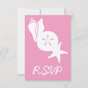 Carte de réponse RSVP Coquillages d'été en rose pé