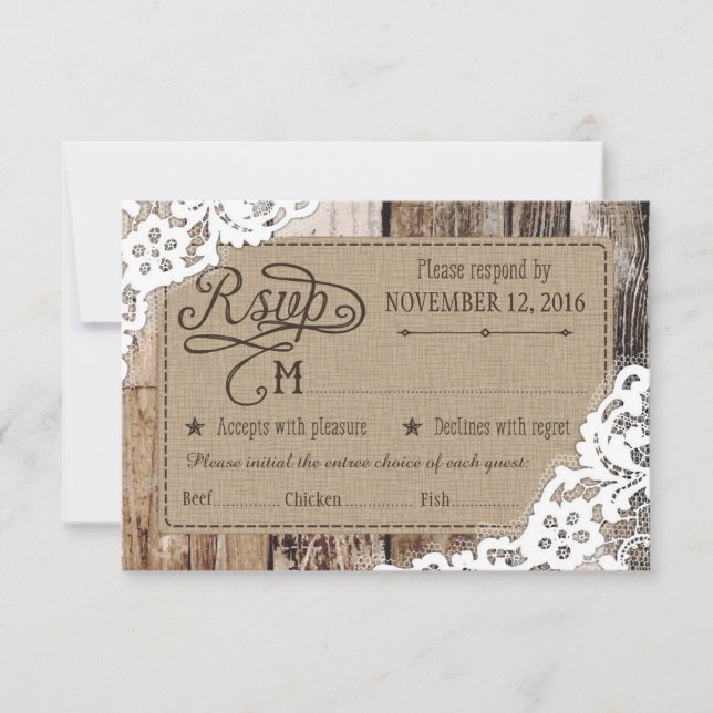 Carte de réponse RSVP Country Western Wood Lace Ru (Devant)