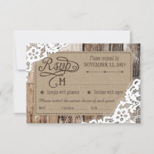 Carte de réponse RSVP Country Western Wood Lace Ru